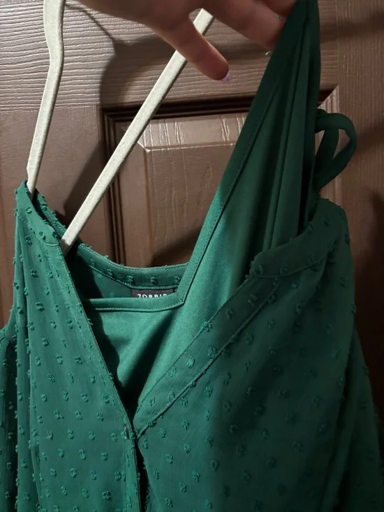 torrid Forest Green Textured Tiered Maxi Chiffon Swiss Dot Dress - Picture 10 of 12